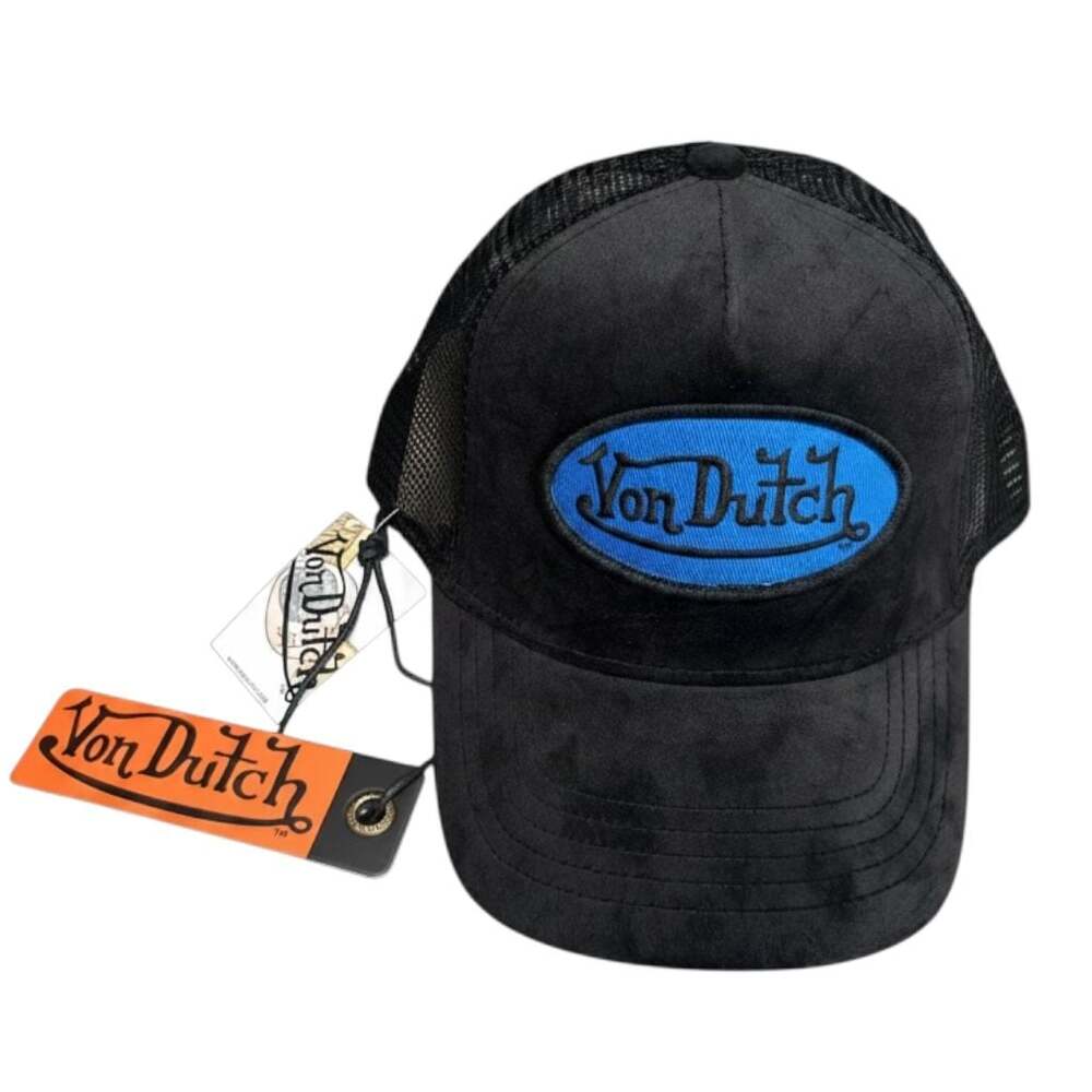 Von Dutch VDHH0004 Velvet Black/Blue Trucker Hat NWT